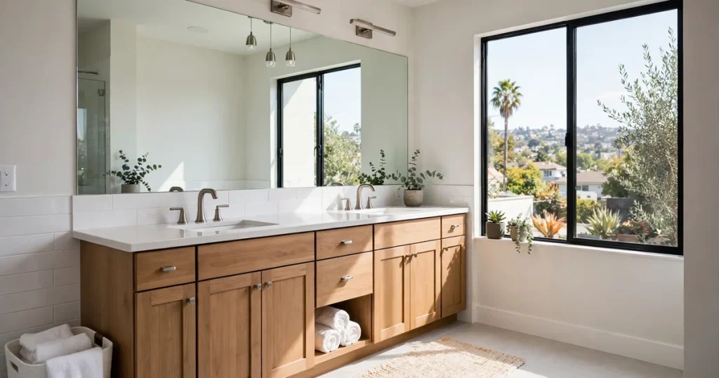 Double sink vanity upgrade in a bathroom remodel in San Jose