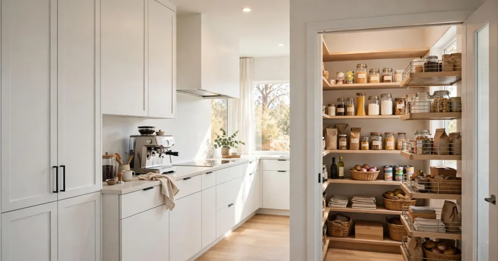 Pantry pull-outs and coffee station in a kitchen remodel in San Jose