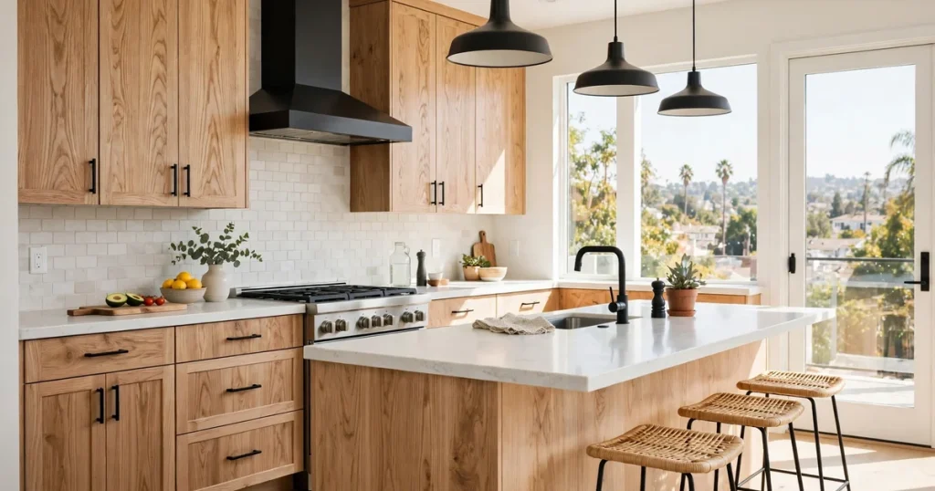White oak kitchen cabinets in a bright modern San Jose home