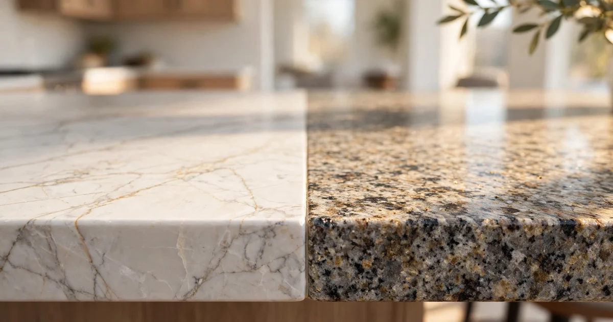 Quartz and granite countertop detail for a San Jose kitchen remodel