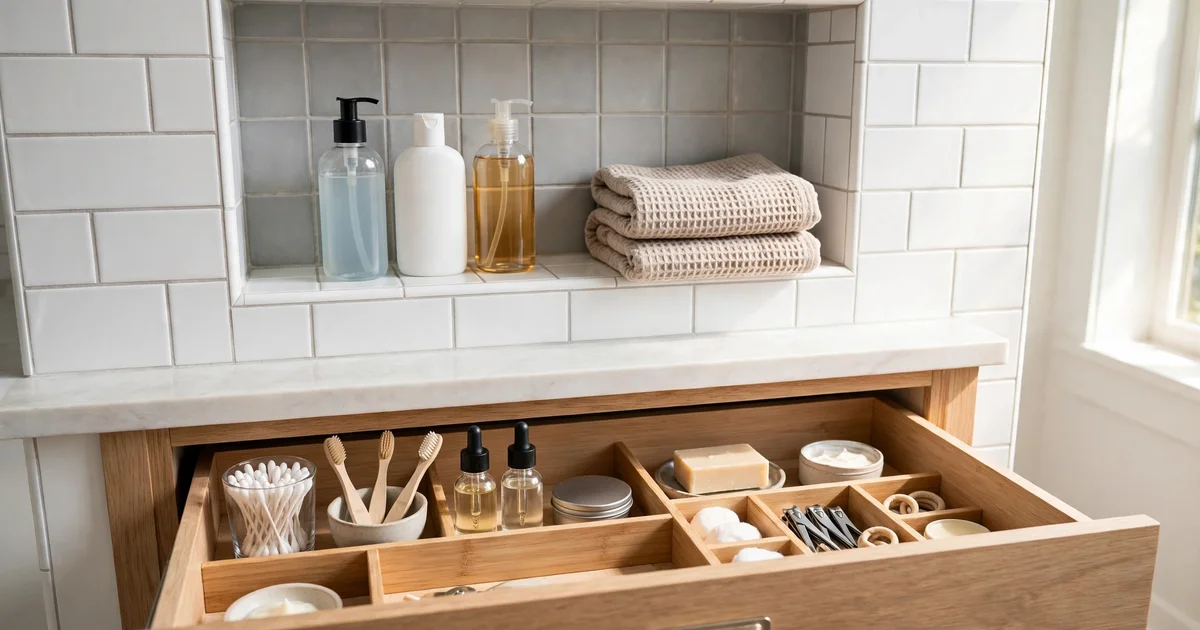 Bathroom vanity drawer storage detail in a San Jose bathroom remodel