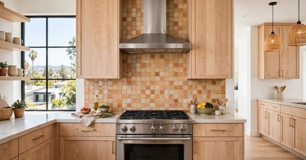 Kitchen backsplash ideas for 2026 in a San Jose home with handmade tile and warm tones